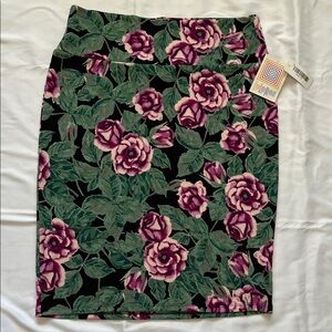 LuLaRoe Black Pencil Skirt with Purple Floral Print